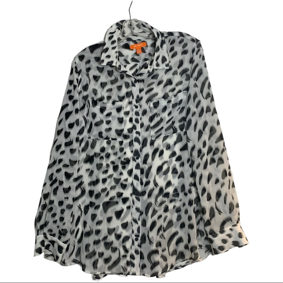 JOE FRESH Romantic Leopard Black And White Semi Transparent Long Sleeves Size L - Picture 4 of 9